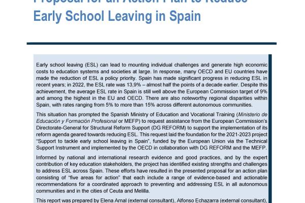Proposal for an Action Plan to Reduce Early School Leaving in Spain